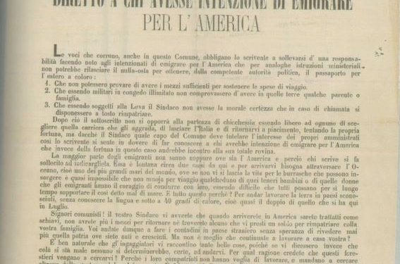 1877, il sindaco di Longare ai suoi cittadini: “L’America non è il paradiso”