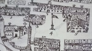 Particolare della Mappa di metà Settecento della Città di Adria si noti il Vessillo Marciano sventolare al centro della Piazza. (foto web)