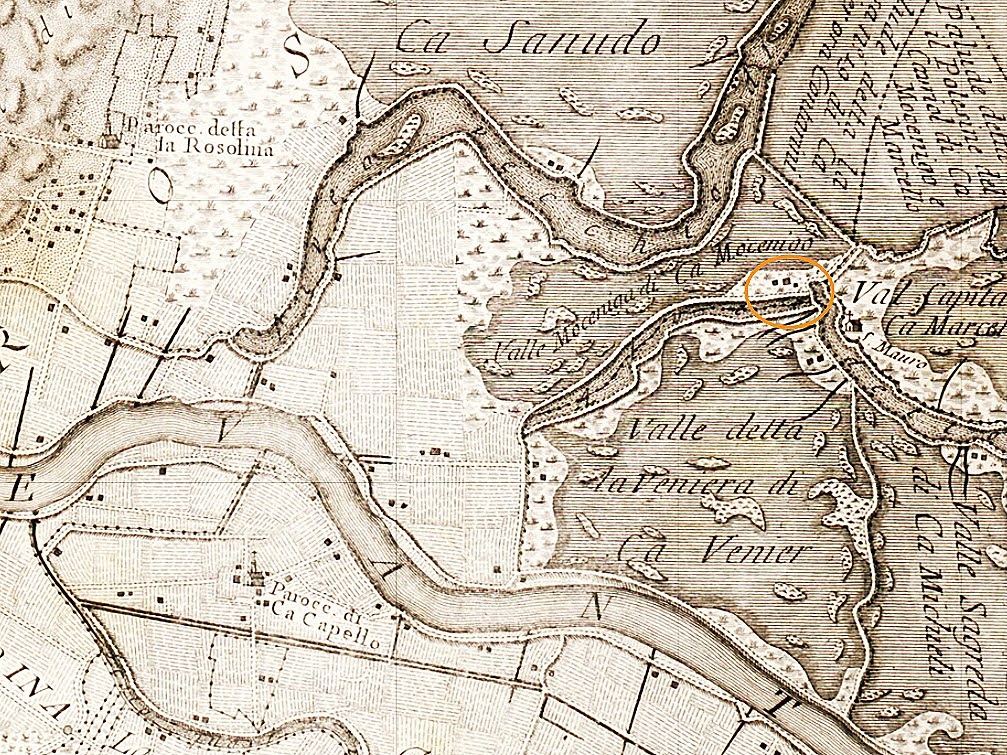 Particolare della mappa del 1786 del Colonello Milanovich. Si può notare evidenziato dove qualche anno più sorgerà l'Oratorio (foto web)