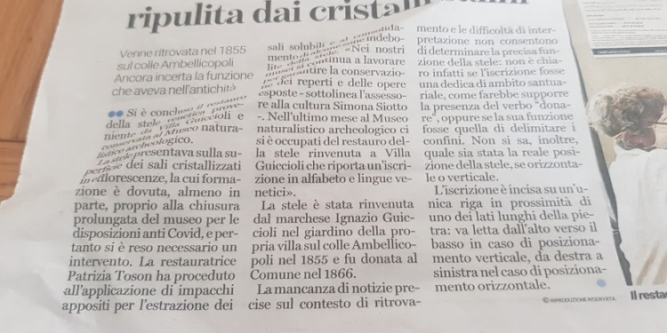 Vicenza, ripulita stele in lingua venetica