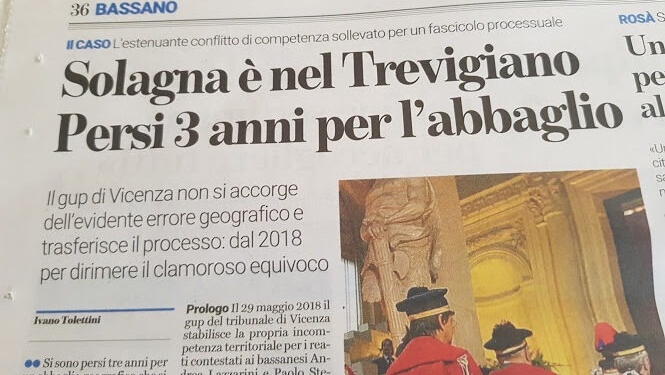 La magistratura ci mette tre anni per stabilire che Solagna è in provincia di Vicenza