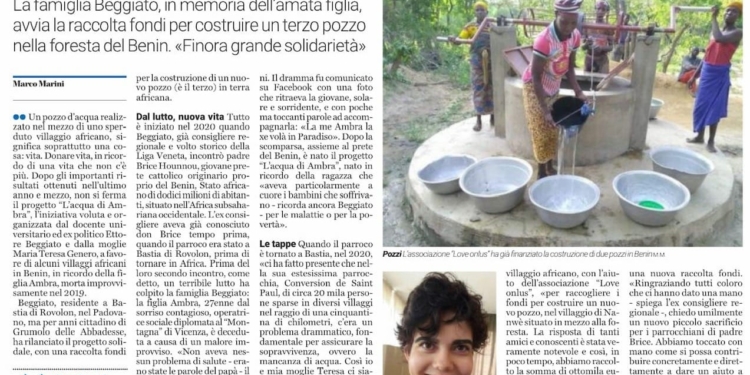 Nel Benin un terzo pozzo nel ricordo di Ambra Beggiato