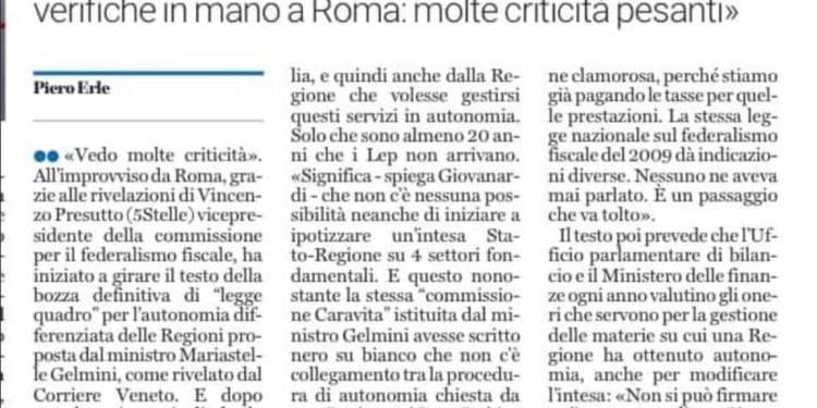Farsa Italia, bloccata nuovamente la legge per l’autonomia del Veneto