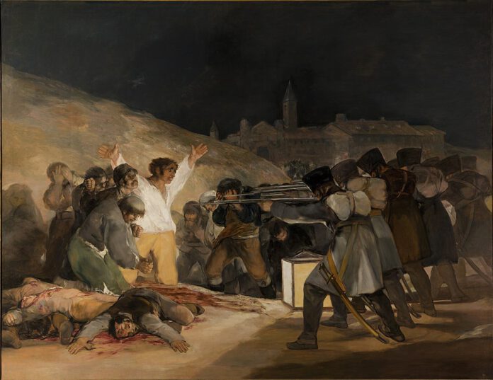Il famoso dipinto di Goya sulle fucilazioni degli Insorti spagnoli del maggio 1808.(foto web)