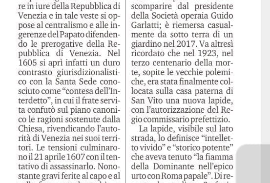 Stasera a San Vito al Tagliamento (Pn) convegno su Paolo Sarpi