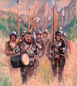 Rappresentazione figurativa di soldati in marcia (estratta dal web)