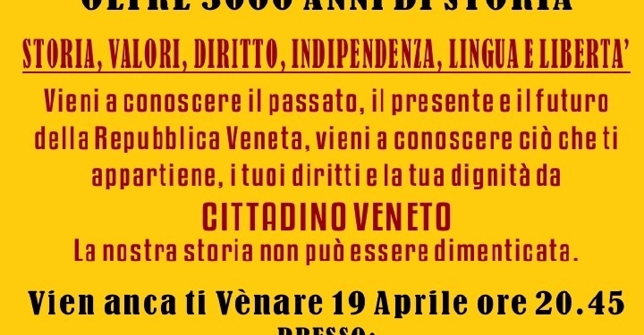 Venerdì 19 aprile a Montebello Vicentino si parla di Questione Veneta