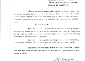 El Veneto lengua “oficial” a Serafina Correa, Rio Grande do Sul – Brasil