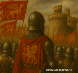 Agostino Barbarigo osserva le mura della città di Rovigo pronto ad un'eventuale attacco (immagine autore)