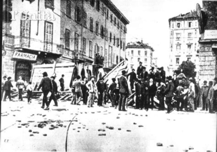 Immagine dei moti di Milano del 1898 contro il Regno d'Italia (foto web)