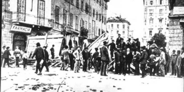 Immagine dei moti di Milano del 1898 contro il Regno d'Italia (foto web)