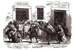 Incisione raffigurante il Tumulto di San Martino a Milano nel 1628 descritto nei Promessi Sposi (foto web)